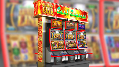 A bank of Cash Express slot machines.